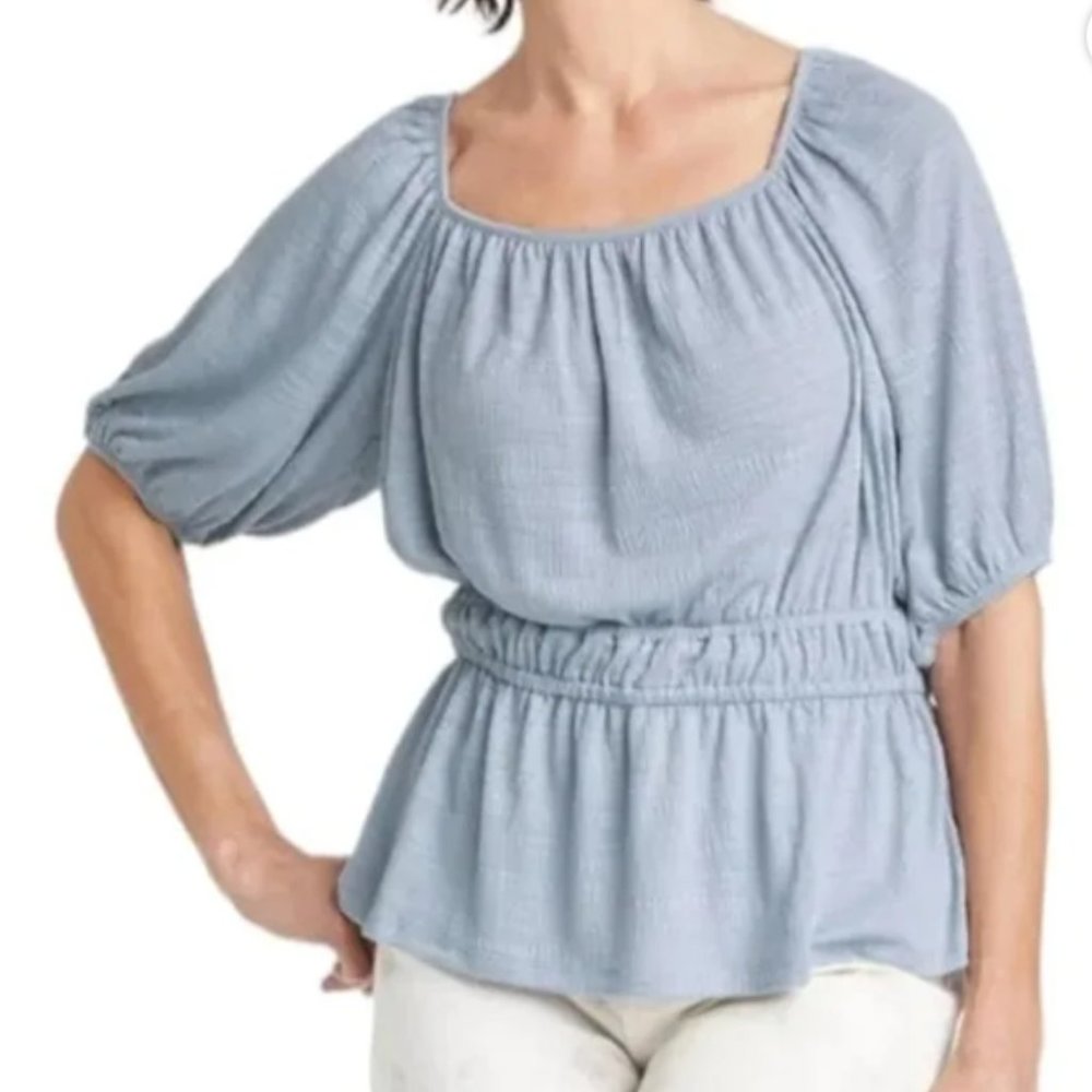 Knox Rose Raglan Short Sleeve Textured Top - Light Blue - Womens XXL NEW